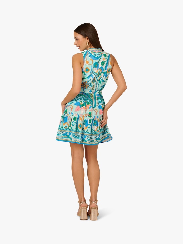 Adrianna by Adrianna Papell Green Printed Halter Dress - Image 2 of 6