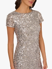 Adrianna Papell Silver Beaded Mesh Long Dress - Image 2 of 6