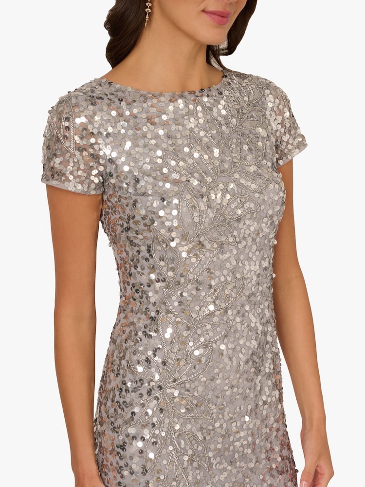 Adrianna Papell Silver Beaded Mesh Long Dress - Image 2 of 6