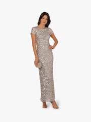 Adrianna Papell Silver Beaded Mesh Long Dress - Image 3 of 6