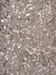 Adrianna Papell Silver Beaded Mesh Long Dress - Image 4 of 6