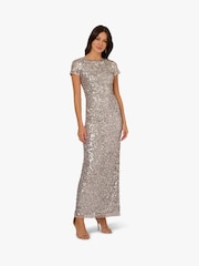 Adrianna Papell Silver Beaded Mesh Long Dress - Image 6 of 6