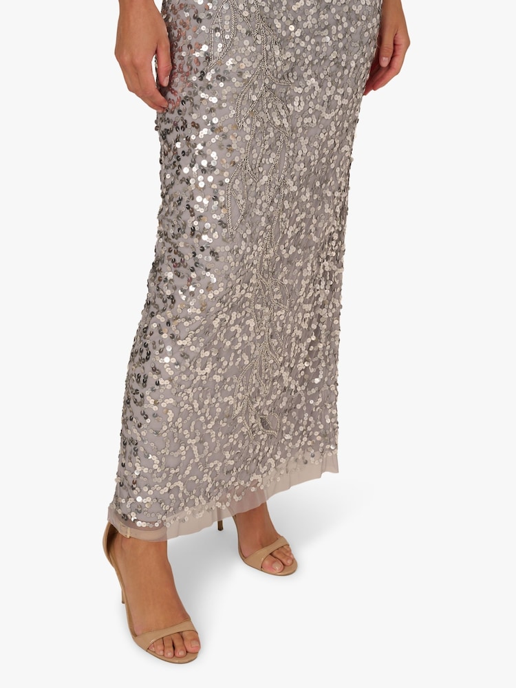 Adrianna Papell Silver Beaded Mesh Long Dress - Imagen 6 de 6