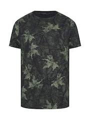 أخضر - BadRhino Big & Tall Camouflage Leaf Print 100% Cotton T-Shirt - صورة 5 من 6