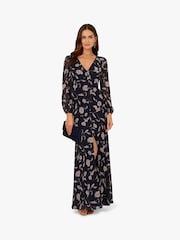 Adrianna Papell Blue Print Chiffon Long Dress - Image 3 of 6