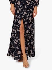 Adrianna Papell Blue Print Chiffon Long Dress - Image 5 of 6