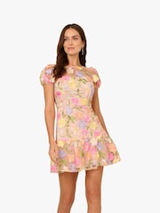 Adrianna Papell Pink Embroidered Flounce Dress - Image 3 of 7