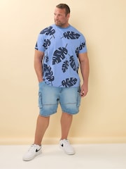 BadRhino Big & Tall Blue Tonal Leaf Print 100% Cotton T-Shirt - Image 2 of 6