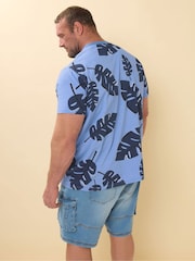BadRhino Big & Tall Blue Tonal Leaf Print 100% Cotton T-Shirt - Image 3 of 6