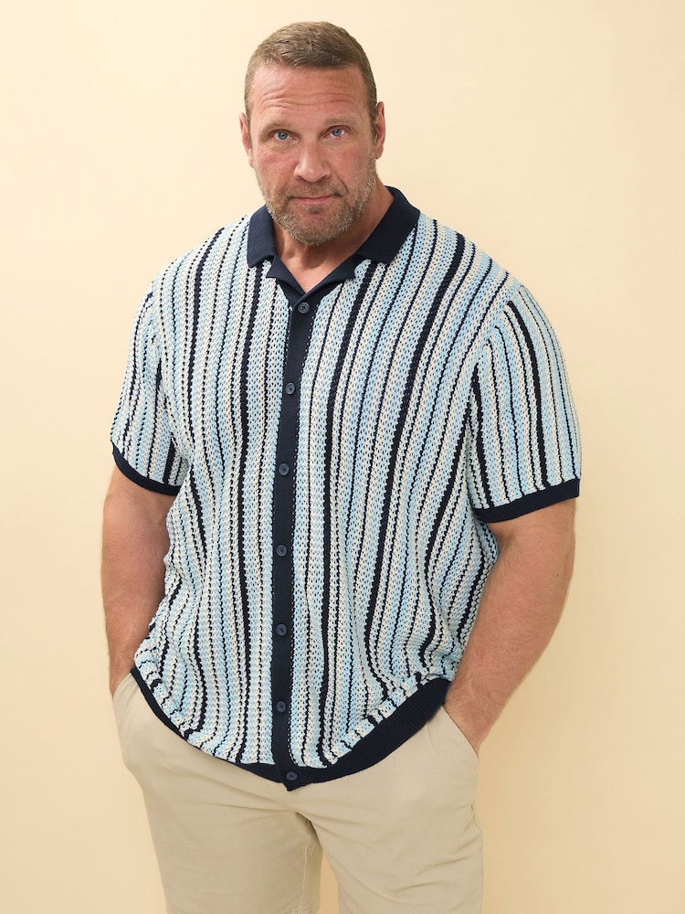 BadRhino Big & Tall Blue Chrome Stripe Knitted 100% Cotton Shirt - Image 1 of 5