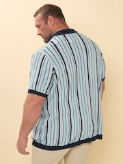 BadRhino Big & Tall Blue Chrome Stripe Knitted 100% Cotton Shirt - Image 3 of 5