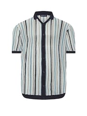 BadRhino Big & Tall Blue Chrome Stripe Knitted 100% Cotton Shirt - Image 5 of 5