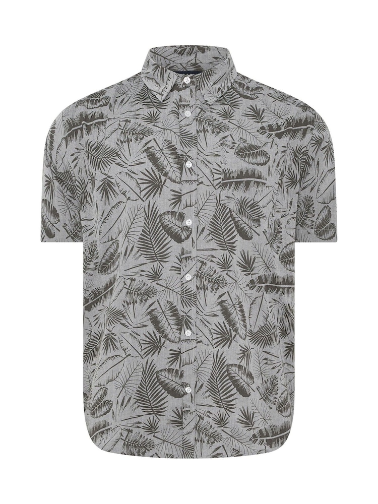 BadRhino Big & Tall Grey Chambray Tonal Leaf 100% Cotton Shirt - Image 1 of 2 BadRhino Big & Tall Grey Chambray Tonal Leaf 100% Cotton Shirt - Image 1 of 2