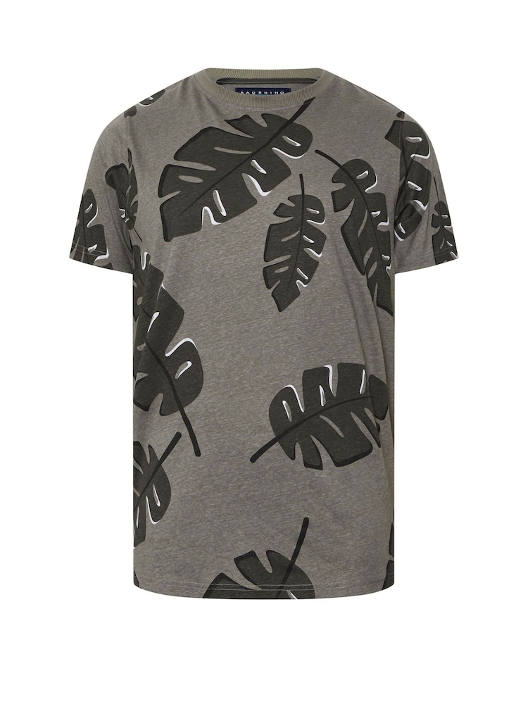 BadRhino Big & Tall Grey Tonal Leaf Print 100% Cotton T-Shirt - Image 1 of 2
