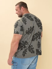 Gri - BadRhino Big & Tall Tonal Leaf Print 100% Cotton T-Shirt - Imaginea 3 din 6