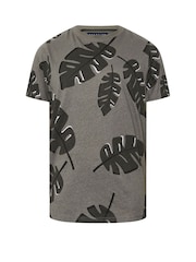Gri - BadRhino Big & Tall Tonal Leaf Print 100% Cotton T-Shirt - Imaginea 5 din 6
