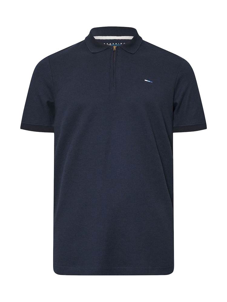 BadRhino Big & Tall Blue Waffle Texture Zip 100% Cotton Polo Shirt - Image 1 of 2