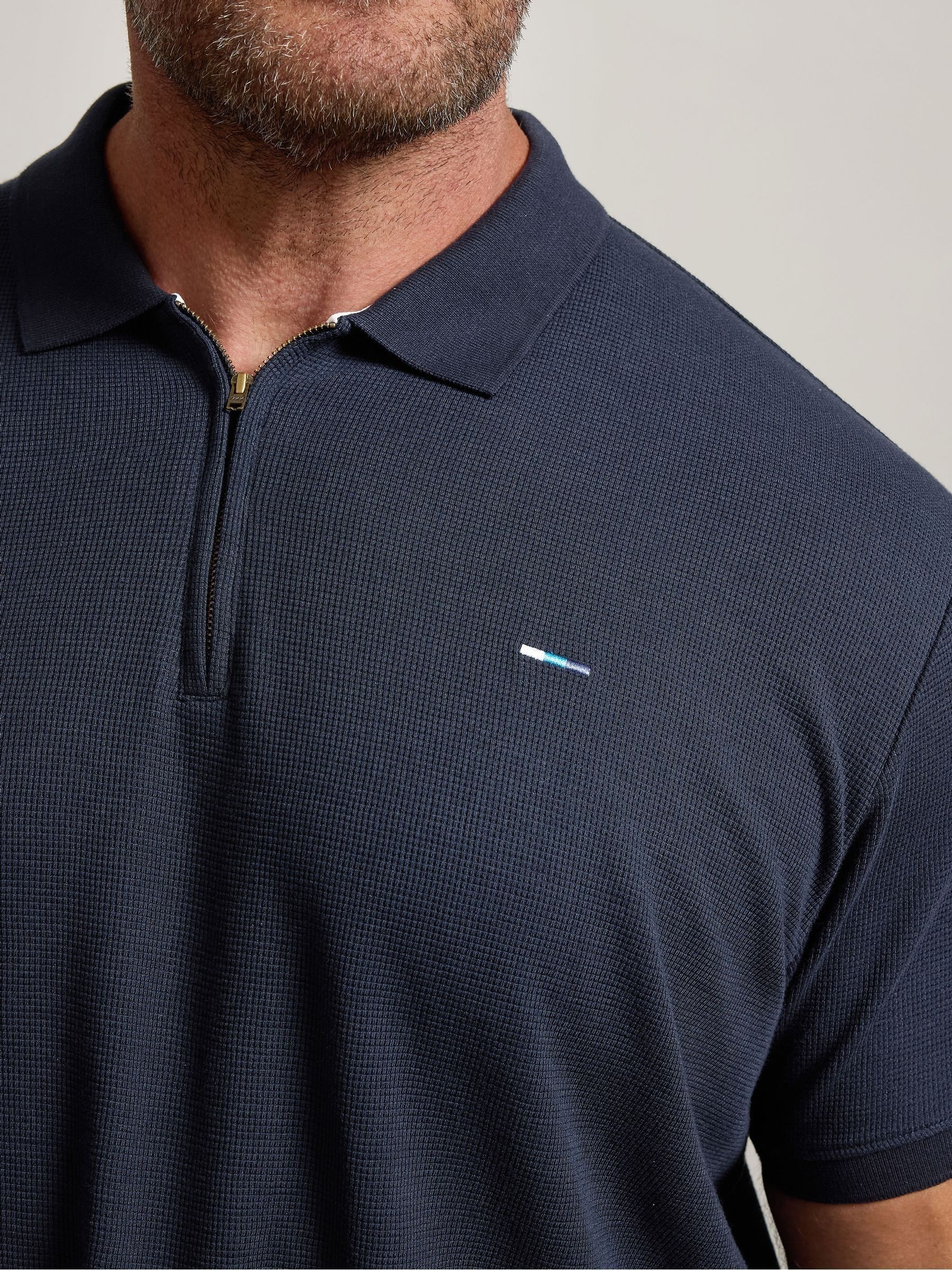 Buy BadRhino Big & Tall Blue Waffle Texture Zip 100% Cotton Polo