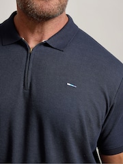 BadRhino Big & Tall Blue Waffle Texture Zip 100% Cotton Polo Shirt - Image 4 of 6