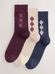 Navy/Berry/Neutral Argyle - Pacote 3 de meias de tornozelo - Imagem 1 de 6
