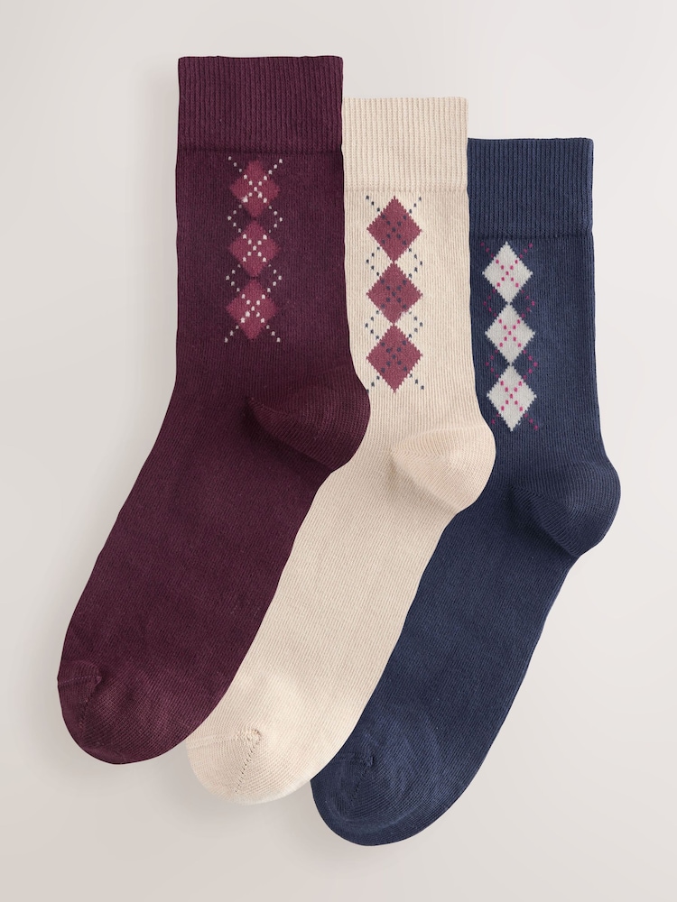 Navy/Berry/Neutral Argyle - Pacote 3 de meias de tornozelo - Imagem 1 de 6