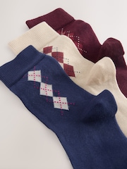 Navy/Berry/Neutral Argyle - Pacote 3 de meias de tornozelo - Imagem 5 de 6