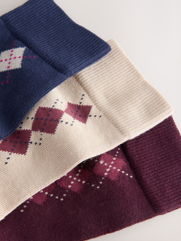 Navy/Berry/Neutral Argyle - Pacote 3 de meias de tornozelo - Imagem 6 de 6
