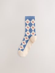 Blue/Oatmeal Argyle Cherries - Pacote 3 de meias de tornozelo - Imagem 4 de 6