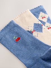 Blue/Oatmeal Argyle Cherries - Pacote 3 de meias de tornozelo - Imagem 5 de 6