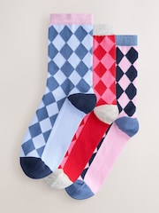 Bright Sparkle Harlequin Ankle Socks 3 Pack - Image 1 of 6