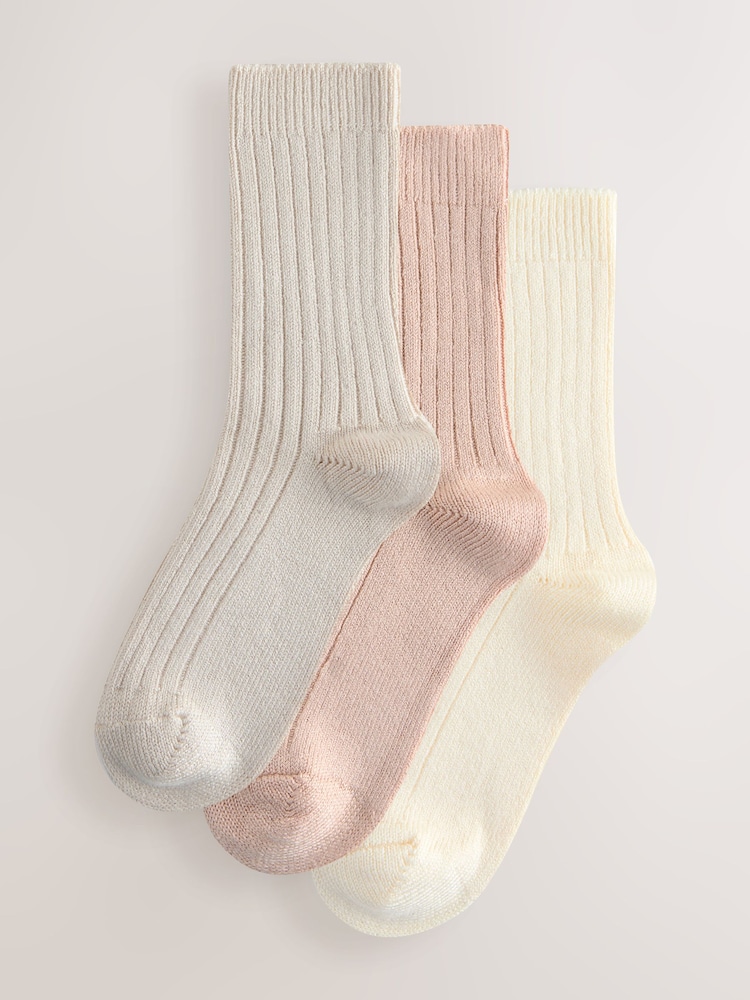 Neutral Warm Handle Ribbed Ankle Socks 3 Pack - Image 1 of 6