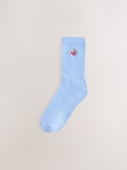 Cherry/Heart/Cocktail Embroidered Cushion Sole Ribbed Sport Ankle Socks 3 Pack With Arch Support - Image 2 of 6