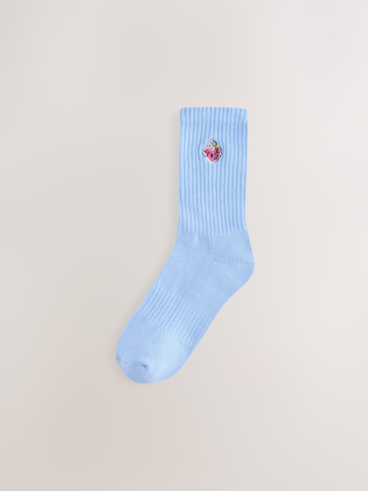Cherry/Heart/Cocktail Embroidered Cushion Sole Ribbed Sport Ankle Socks 3 Pack With Arch Support - Image 2 of 6