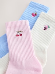 Cherry/Heart/Cocktail Embroidered Cushion Sole Ribbed Sport Ankle Socks 3 Pack With Arch Support - Image 6 of 6