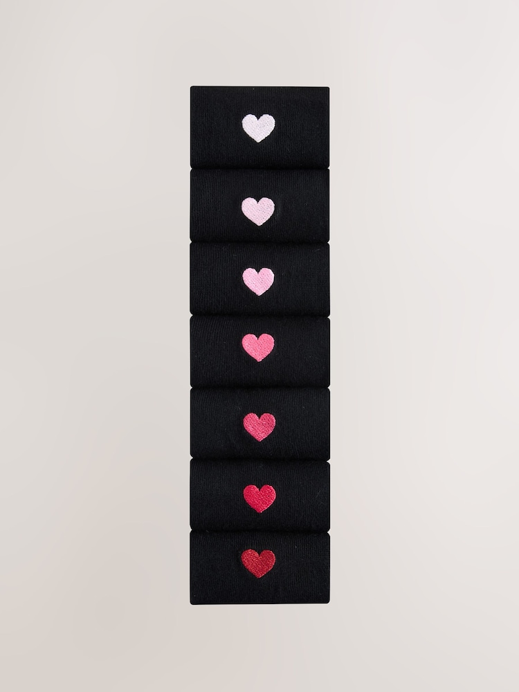 Hearts Embroidered Motif Ankle Socks 7 Pack - Image 10 of 10