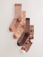 Neutral Check Sheep Ankle Socks 4 Pack - Image 1 of 7