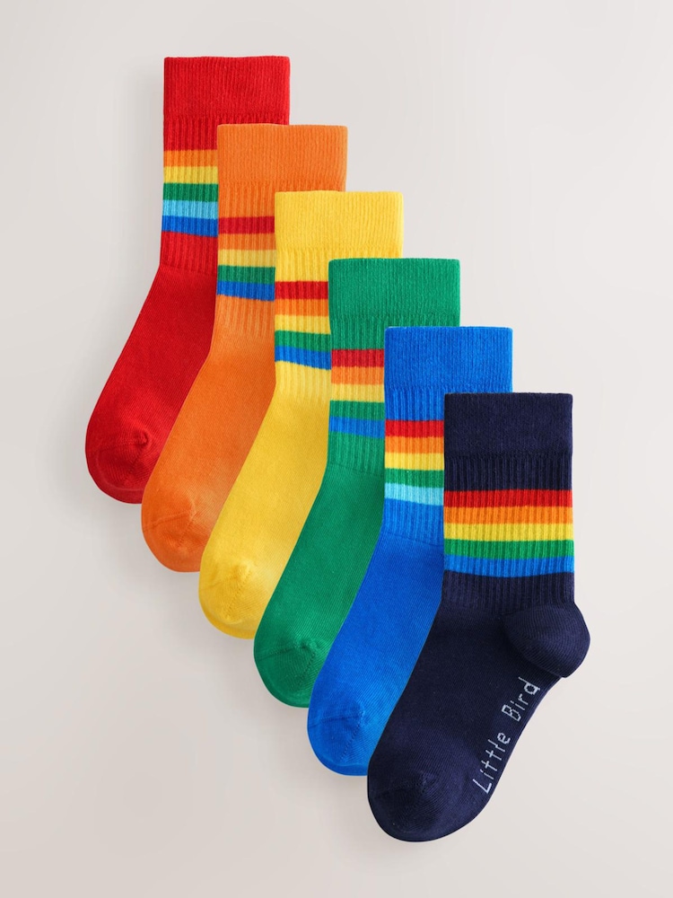 Little Bird by Jools Oliver Bright Rainbow Striped Tube Socks 6 Pack - Image 1 of 9 Little Bird by Jools Oliver Bright Rainbow Striped Tube Socks 6 Pack - Image 1 of 9