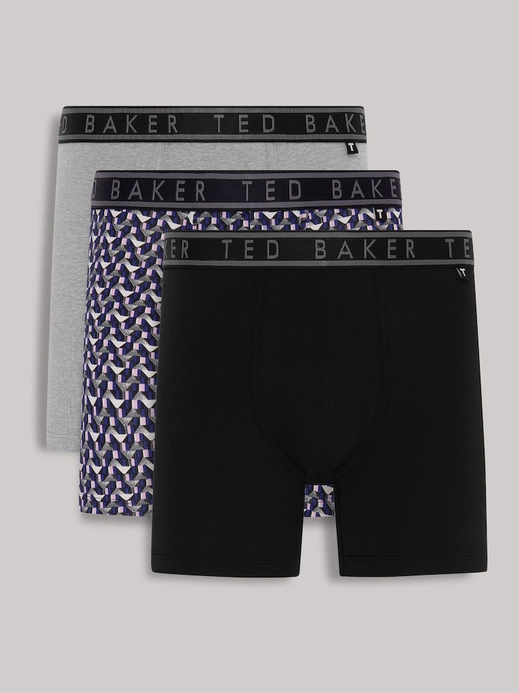 Ted Baker Grey Heather Retro Geo Boxer Briefs 3 Pack - Image 1 of 5 Ted Baker Grey Heather Retro Geo Boxer Briefs 3 Pack - Image 1 of 5