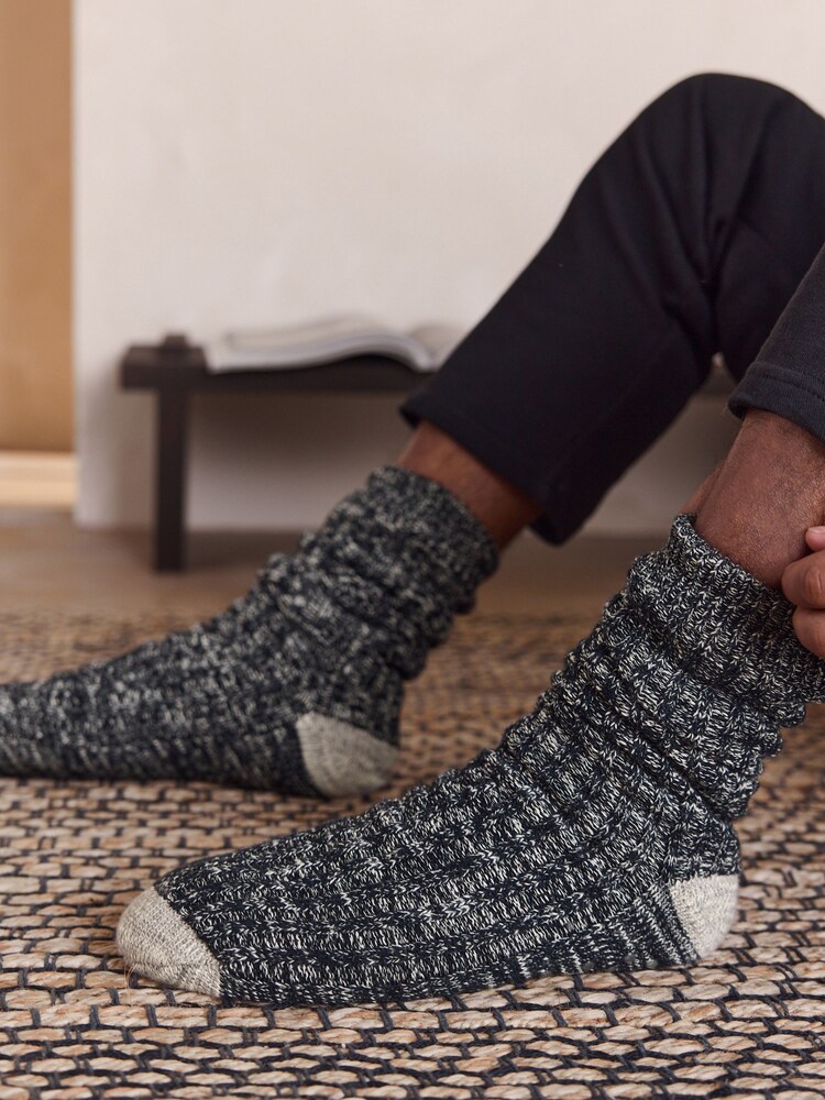Black Borg Lined Twisted Slipper Socks 1 Pack - Image 1 of 4