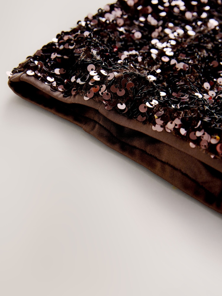 Chocolate Brown Sequin Velvet Bandeau Top - Image 2 of 3