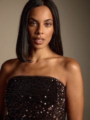 Chocolate Brown Sequin Velvet Bandeau Top - Image 4 of 7