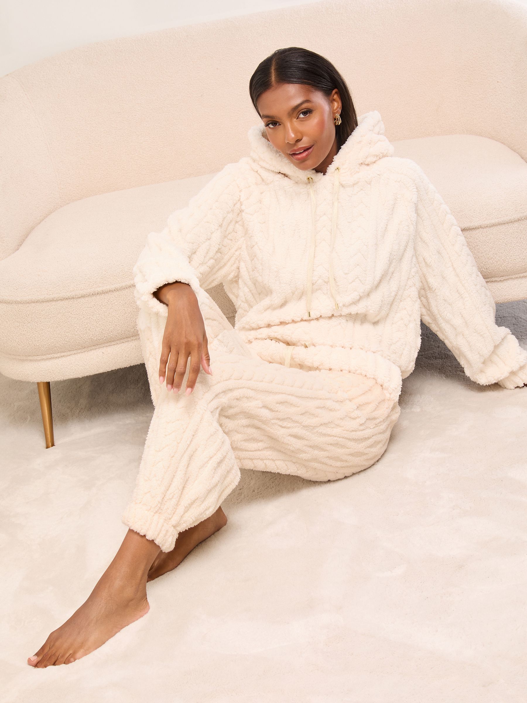 Buy Lipsy Cream Cable Cosy Hoodie and Trousers Lounge Set from the