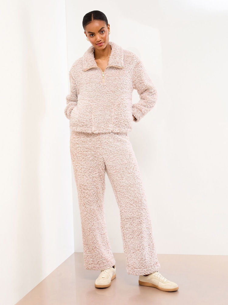 Lipsy Neutral Cosy Half Zip Pyjamas Set - Image 2 of 4