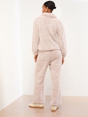 Lipsy Neutral Cosy Half Zip Pyjamas Set - Image 4 of 4