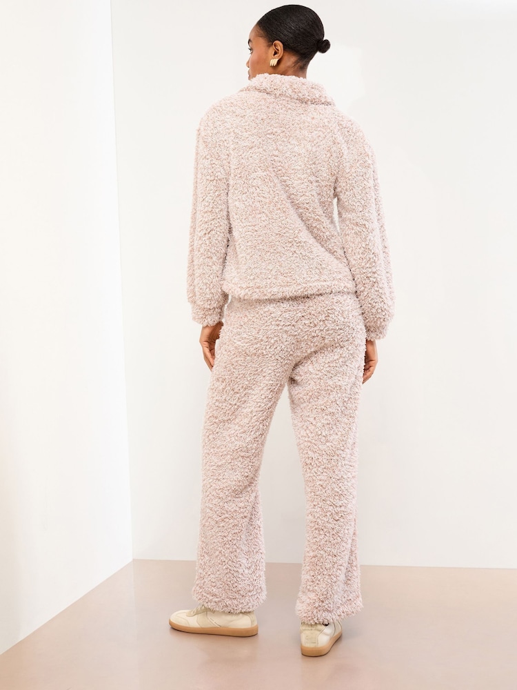 Lipsy Neutral Cosy Half Zip Pyjamas Set - Image 4 of 4