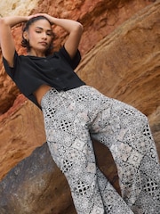 PixieGirl Petite Black Wide Leg 100% Cotton Trousers - Image 1 of 3