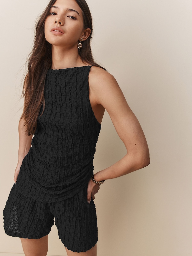 Black Textured Drawstring Shorts - Image 1 of 4