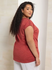 Yours Curve Orange Pompom Insert Yolk 100% Cotton Top - Image 3 of 5