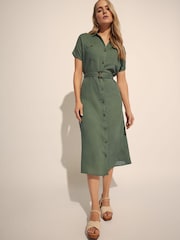 Long Tall Sally Green Grown On Sleeve Button Dress with Containing Linen - Image 1 of 5