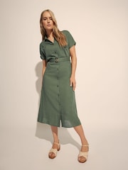 Long Tall Sally Green Grown On Sleeve Button Dress with Containing Linen - Image 4 of 5